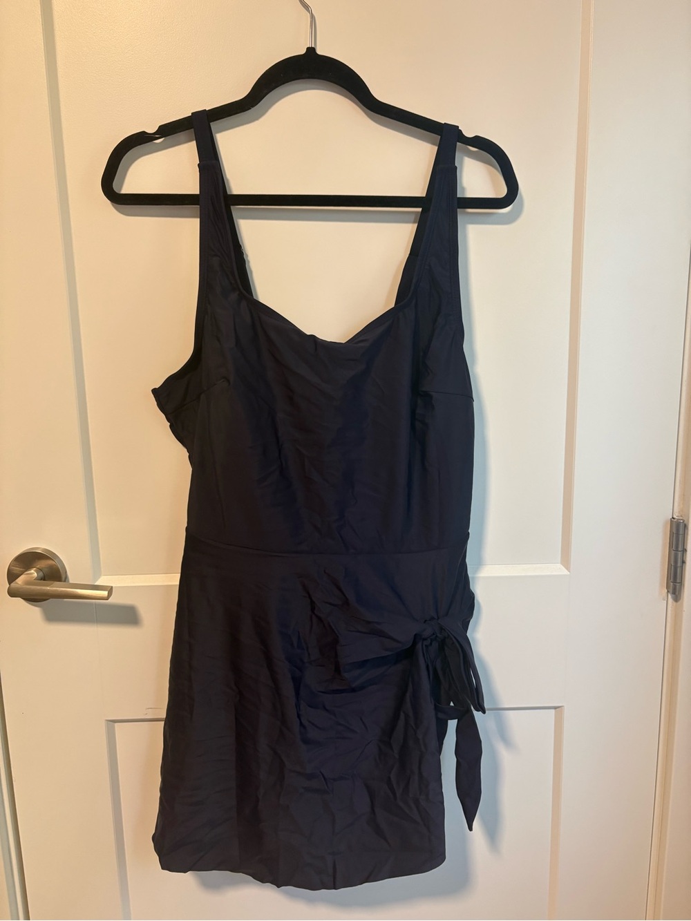 Navy Blue One-Piece Swim Dress with Side Tie